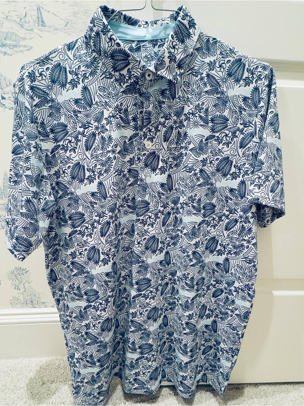 Puma Men's Navy and White Floral Polo golf shirt